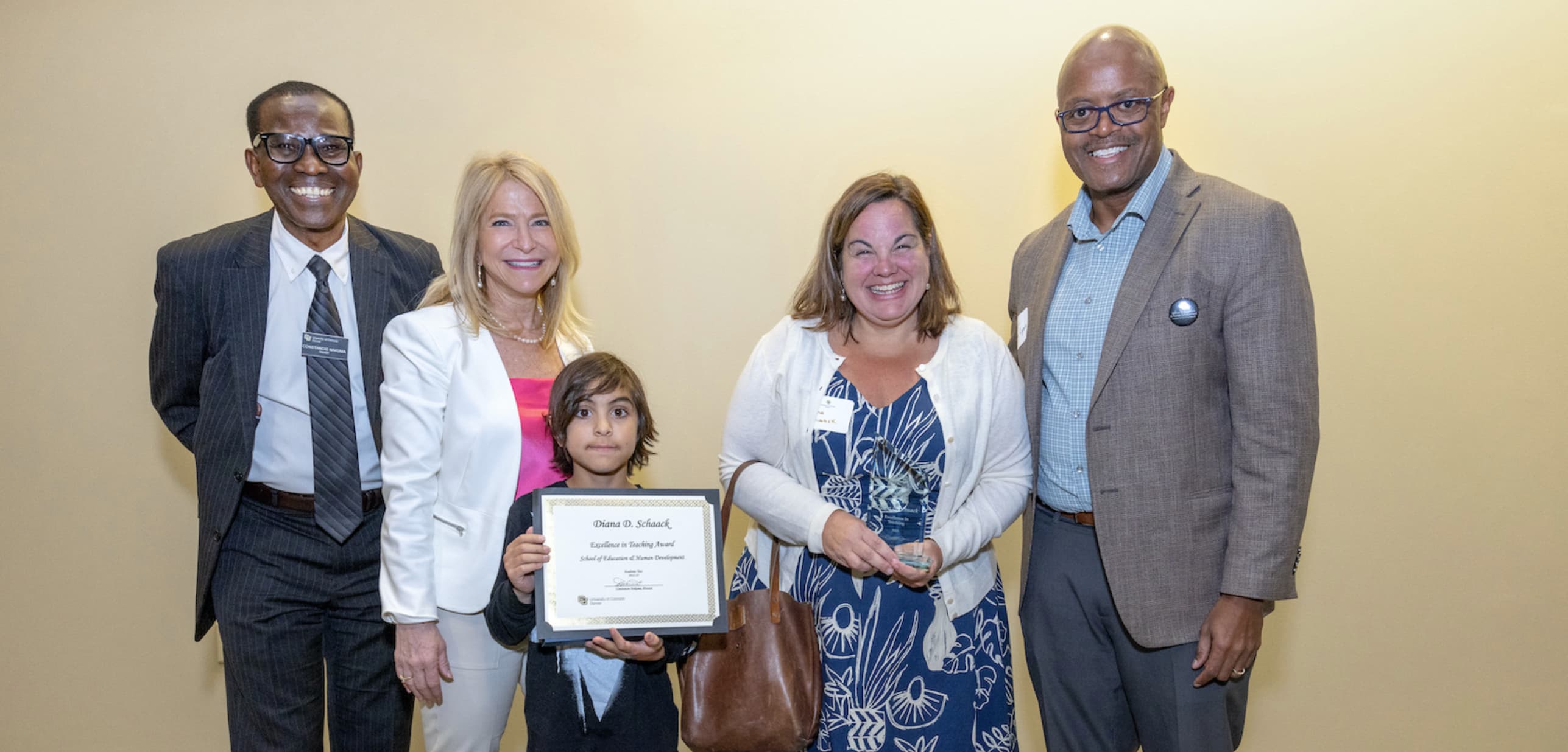 Constancio Nakuma, Provost, Michelle Marks, Chancellor, Ari Schaack, Diana Schaack, assistant professor in Early Childhood Education, Marvin Lynn, Dean, School of Education & Human Development